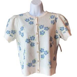FORWARD Young Contemporary Short Sleeve Textured Floral Cardigan‎ Sweater Large